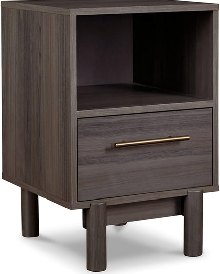 Signature Design by Ashley Brymont Mid-Century Modern 1 Drawer Nightstand with Open Cubby, Gray - LeafyLoom