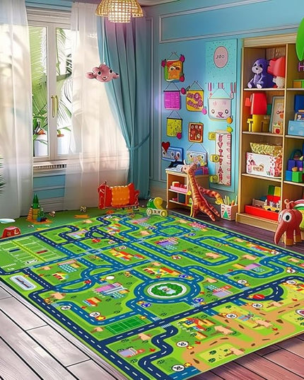 Car Rug Play Mat,Road Rug Kid Play Mat,Playroom Toy Car Mat, Kids Carpet City Map for Bedroom Classroom,Extra Large Thick (59X39.4 Inch) - LeafyLoom