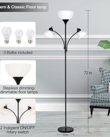 RIGLG Floor Lamps for Living Room,Standing Lamp with Stepless Dimming, 3 Lights Adjustable Reading Lights, Morden Tall Lamps for Living Room, Bedroom, Office - LeafyLoom