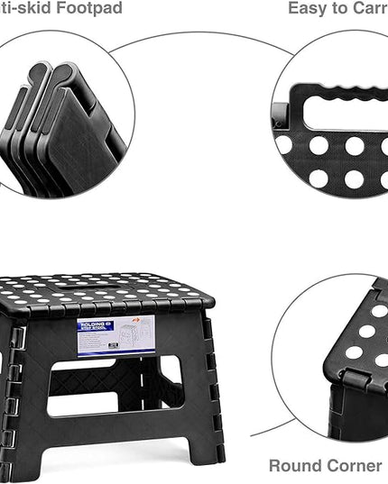 Delxo 9 Inch Folding Step Stool in Black,1 Pack Premium Heavy Duty Foldable Stool for Kids,Portable Collapsible Plastic Step Stool,Non Slip Folding Stools for Kitchen Bathroom Bedroom - LeafyLoom