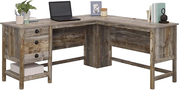 Sauder Cottage Road L-Desk, L: 65.12" x W: 58.66" x H: 29.76", Rustic Cedar finish - LeafyLoom