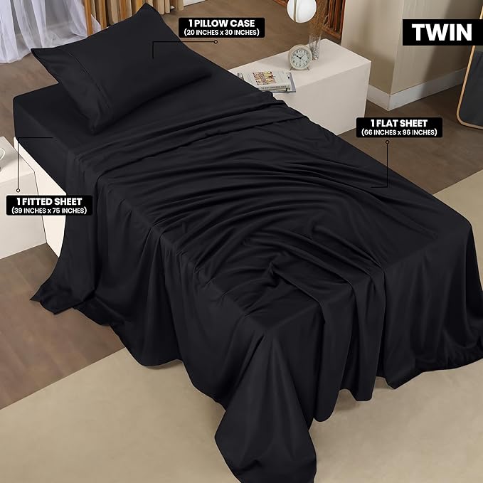 Utopia Bedding Twin Bed Sheets Set - 3 Piece Bedding - Brushed Microfiber - Shrinkage and Fade Resistant - Easy Care (Twin, Black) - LeafyLoom