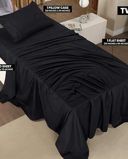 Utopia Bedding Twin XL Sheets - 3 Piece Bedding - Brushed Microfiber - Shrinkage and Fade Resistant - Easy Care (Twin XL Twin Extra Long Black) - LeafyLoom