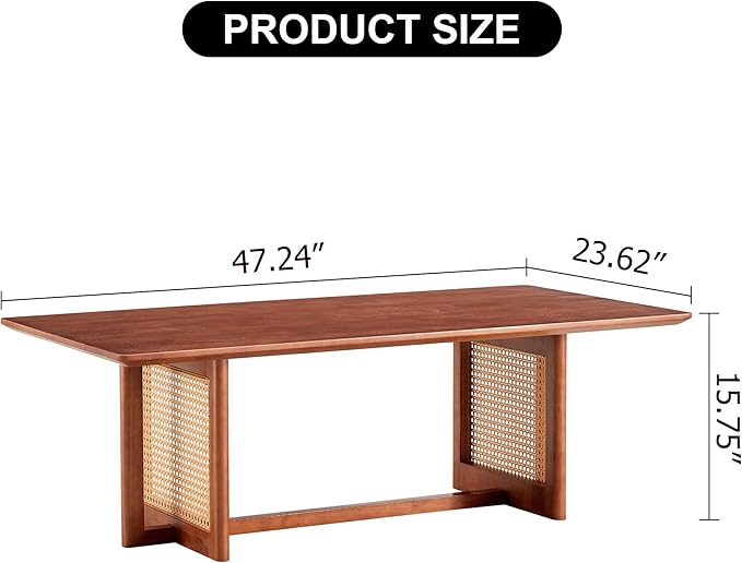 Rattan Coffee Table Rectangular Solid Wood Coffee Table with Cross Table Legs for Living Room Furniture - LeafyLoom