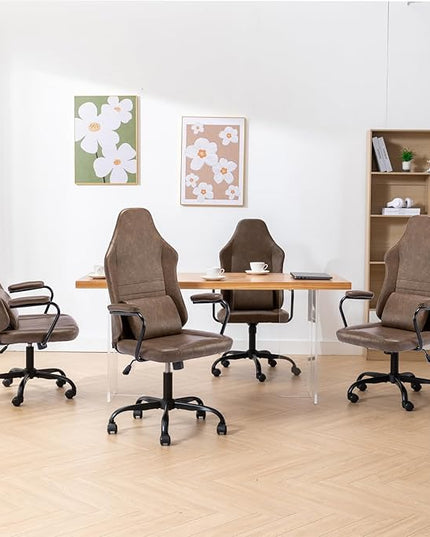 Executive Office Chair, Home Office Desk Chair, High Back PU Leather Desk Chair, 360° Swivel Computer Chair, Height Adjustable Tilt Vanity Task Chair for Office, Reading Meeting Room - LeafyLoom