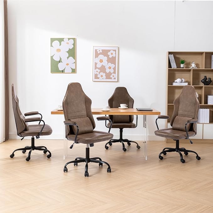 Executive Office Chair, Home Office Desk Chair, High Back PU Leather Desk Chair, 360° Swivel Computer Chair, Height Adjustable Tilt Vanity Task Chair for Office, Reading Meeting Room - LeafyLoom