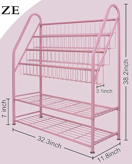 aboxoo Metal Kids Bookshelf Pink Bookcase Freestanding for Children Girls Room 32 inches Large Toddler Pink Stable Bookcase Bookstore Library Book Unit Storage - LeafyLoom