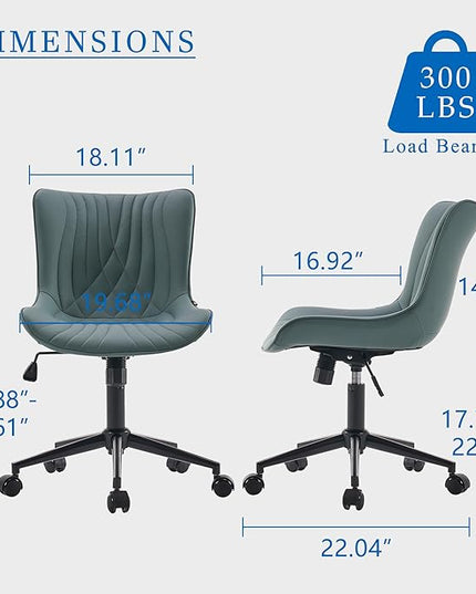 YOUNIKE Office Chair Armless Desk Chair with Wheels, Home Office Computer Task Chair, Modern Faux Leather Upholstered Vanity Chair, Adjustable Swivel Rolling Office Chairs, Greyishgreen - LeafyLoom