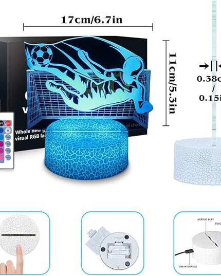 Soccer Night Light,Soccer Gifts for Kid,3D Soccer Lamp,Kids Bedside Lamp,16 Color Change Decor Lamp with Remote & Smart Touch, Gifts for Christmas Birthday Boys Men Girls - LeafyLoom