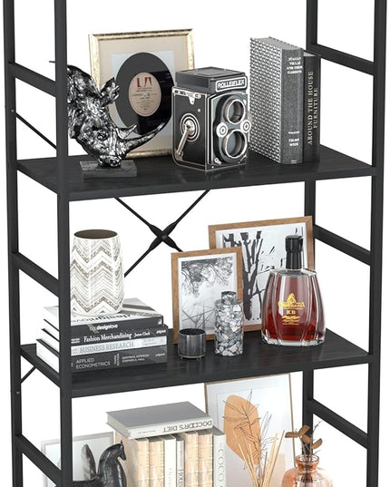 OTK 4 Tier Bookshelf, Tall Bookcase, Office Shelf Storage Organizer, Modern Book Shelf for Living Room, Bedroom, and Home Office, Black - LeafyLoom
