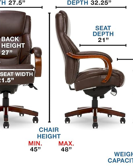 La-Z-Boy Delano Big & Tall Executive Office Chair, High Back Ergonomic Lumbar Support, Bonded Leather, Brown - LeafyLoom