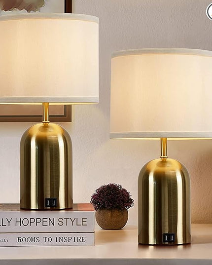 Touch Control Table Lamps Set of 2, Bedside Table Lamps for Bedrooms Set of 2 Modern Living Room 3 Way Dimmable Gold Bedside Lamp for End Table with 2 USB Charging Ports, 2 Bulbs Included - LeafyLoom