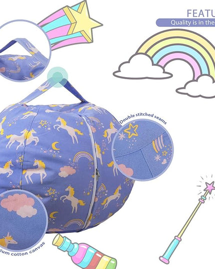 Aubliss Stuffed Animal Bean Bag Storage Chair (Light Blue Unicorn, Medium (32'')) - LeafyLoom