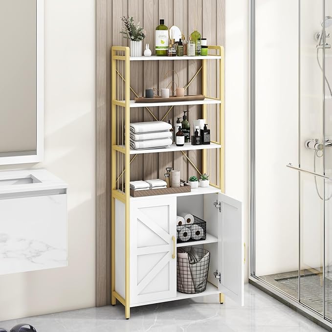 Bookshelf and Bookcases with Doors White 6 Shelf Display Storage Shelves Tall Bookshelf Versatile Storage Cabinet Home Decor Furniture Organizer for Home Office, Study, Living Room - LeafyLoom