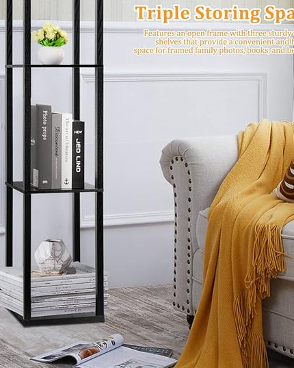 Dott Arts Floor Lamp with Shelves, Floor Lamps for Living Room Decor Display Shelf Lamps with 3 Color LED Bulb, Modern Floor Lamp for Bedroom Standing Lamp for Living Room Office,Home Decor（Black） - LeafyLoom