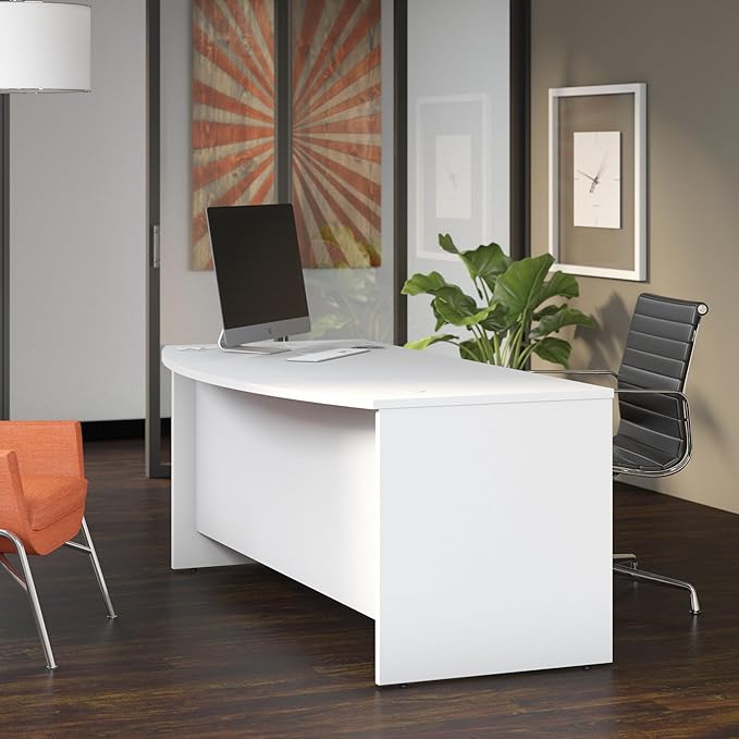 Bush Business Furniture Studio C Bow Front Desk, Computer Table for Home or Professional Office, 72W x 36D, White - LeafyLoom