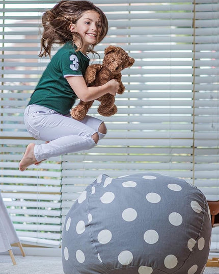 Wekapo Stuffed Animal Storage Bean Bag Chair Cover for Kids | Stuffable Zipper Beanbag for Organizing Children Plush Toys Large Premium Cotton Canvas (Gray Dot, X-Large) - LeafyLoom