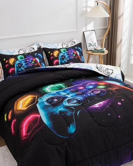 NTBED Game Console Comforter Set for Boys Girls Kids Space Universe Gaming Geometric Lightweight Microfiber Gamer Bedding Sets (Multi, Queen) - LeafyLoom
