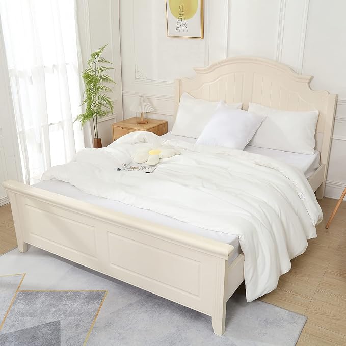 White Comforter King Size, Aesthetic Modern Bedding Set for Women/Men, Cute Soft & Lightweight Chic Microfiber Bed Sets, 3 pcs-1 Comforter & 2 Pillowcases (104x90 Inches) - LeafyLoom