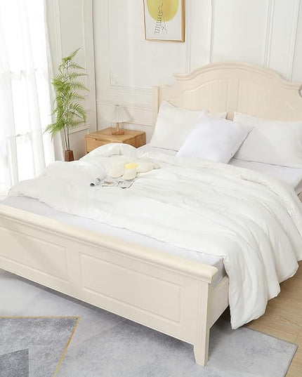 White Comforter Twin Size, Aesthetic Modern Bedding Set for Girls/Women, Cute Soft & Lightweight Chic Microfiber Bed Sets, 2pc- 1 Comforter & 1 Pillowcase (66x90 Inches) - LeafyLoom