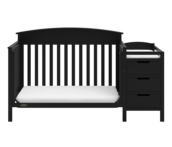 Graco Benton 4-in-1 Convertible Crib and Changer (Black) – GREENGUARD Gold Certified, Crib and Changing -Table Combo, Water-Resistant Changing Pad, Converts to Toddler Bed, Daybed & Full-Size Bed - LeafyLoom