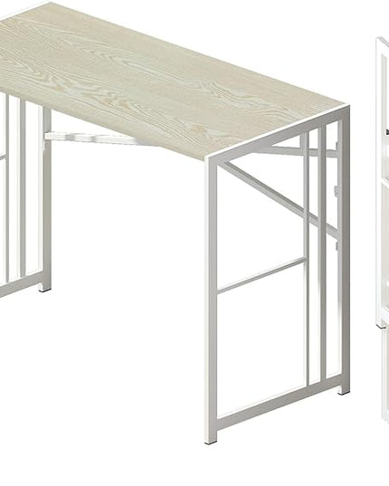 40 inch Folding Desk, Writing Gaming Computer Camping Desk, No Assembly Required Home Office Table, Natural and White - LeafyLoom