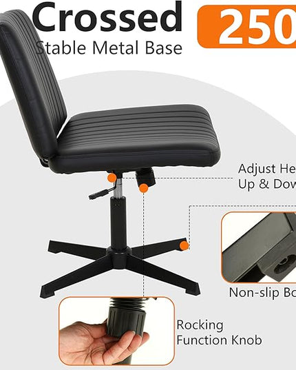 FDW Criss Cross Chair Armless Cross Legged Office Desk Chair Adjustable Swivel Ergonomic Gaming Chair No Wheels Backrest with Wide Seat Native Sponge Computer Task Vanity Chair for Home Office,Black - LeafyLoom