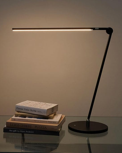 Brightech Libra LED Table Lamp - Contemporary Minimalist Thin Compact Desk Lamp - Adjustable Pivoting LED Head with Built-in Dimmer and Color Changing LED - Black - LeafyLoom