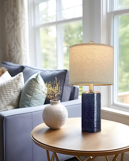 20.25" Small Table Lamps Set of 2 Modern Ceramic Lamps for Living Room Farmhouse Bedside Lamps Boho Lamps for Night Stands Blue Bedroom Lamps Side Table Lamps End Table Lamps - LeafyLoom