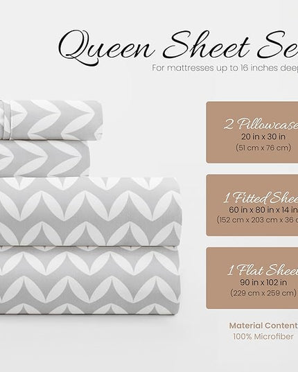 Linen Market 4 Piece Queen Bedding Sheet Set (Gray Chevron) - Sleep Better Than Ever with These Ultra-Soft & Cooling Bed Sheets for Your Queen Size Bed - Deep Pocket Fits 16" Mattress - LeafyLoom