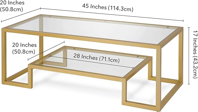 Henn&Hart 45" Wide Rectangular Coffee Table in Brass, Modern coffee tables for living room, studio apartment essentials - LeafyLoom