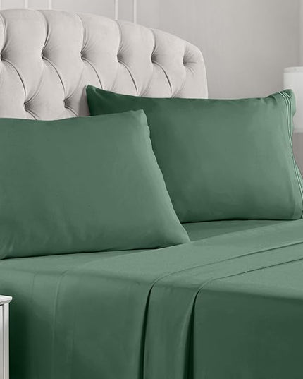 Mellanni King Sheets Set - 4 PC Iconic Collection Bedding Sheets & Pillowcases - Hotel Luxury, Extra Soft, Cooling Bed Sheets - Deep Pocket up to 16 inch (King, Emerald Green) - LeafyLoom