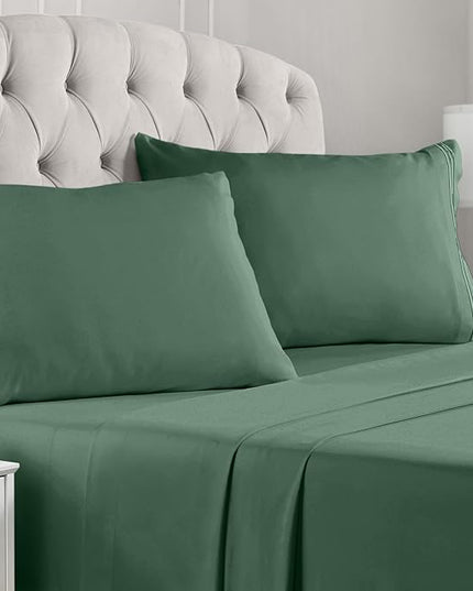 Mellanni California King Sheets Set - 4 PC Iconic Collection Bedding Sheets & Pillowcases - Hotel Luxury, Extra Soft, Cooling Bed Sheets - Deep Pocket up to 16 inch (Cal King, Emerald Green) - LeafyLoom