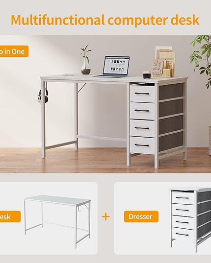 CubiCubi 40 Inch Computer Desk with 4 Drawers, Home Office Small Desk with Storage, Modern Study Writing Desk, White - LeafyLoom