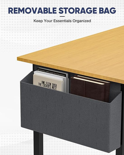 STATESVILLE 32 inch Small Computer Desk Writing Study Work Office Table Modern Simple with Storage Bag and Hook for Home Bedroom, Natural - LeafyLoom