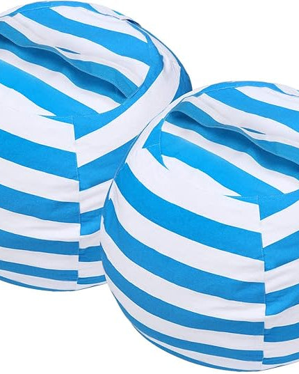 2 PCS Stuffed Animal Storage Bean Bag Chair Cover, Cotton Canvas Beanbag with Zipper for Organizing Kid's and Adults Room Blue 24" - LeafyLoom