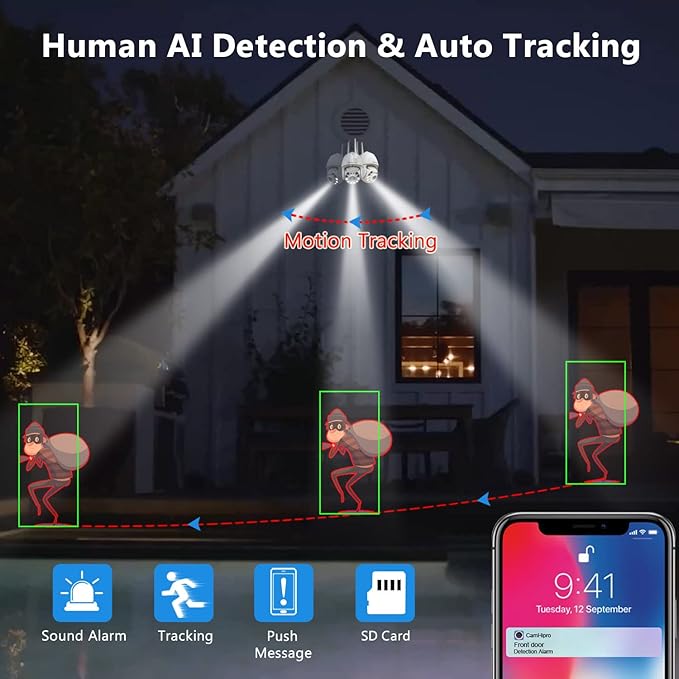 Security Camera Outdoor 2K 4MP, Hosafe WiFi Home Security System Video Surveillance IP Camera, Floodlight Motion Detection, Pan Tilt Auto Tracking, Two Way Audio, Color Night Vision, Waterproof HOSAFE