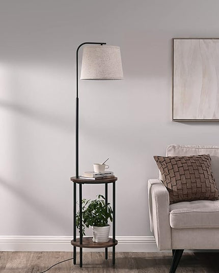 DEWENWILS Floor Lamp with Table Attached, Farmhouse Narrow Nightstand, Wooden End Side Table Floor Lamp, Adjustable Reading Lamp for Bedroom, Living Room, Office, Kids Room - LeafyLoom