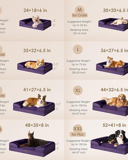 EHEYCIGA Orthopedic Dog Bed for Medium Dogs, Waterproof Memory Foam Medium Dog Beds with Sides, Non-Slip Bottom and Egg-Crate Foam Medium Dog Couch Bed with Washable Removable Cover, Purple EHEYCIGA