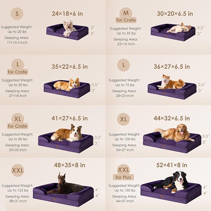 EHEYCIGA Orthopedic Dog Bed for Medium Dogs, Waterproof Memory Foam Medium Dog Beds with Sides, Non-Slip Bottom and Egg-Crate Foam Medium Dog Couch Bed with Washable Removable Cover, Purple EHEYCIGA