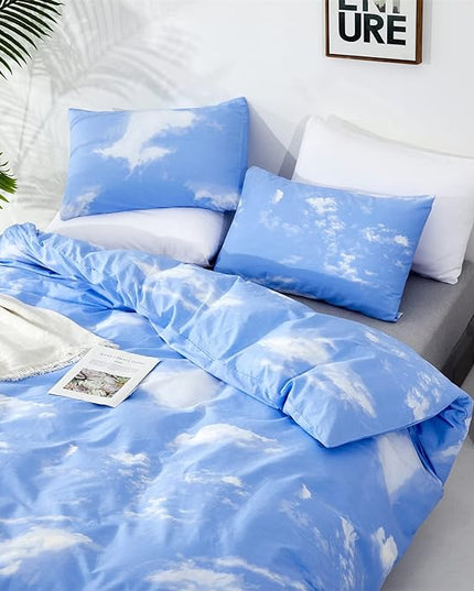 Cotton Blue Cloud Comforter Set Twin Size Sky Blue Comforter Kids Cotton 3 Pieces Soft Light Blue Twin Comforter Bedding Set Boys Girls Solid Blue Twin Bed Comforter Set for All Season as Gift - LeafyLoom