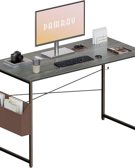 Pamray 47 Inch Computer Desk Small Spaces Desk with Storage Bag for Bedroom Writing and Home Office Work Small Study Desk Table Espresso Gray - LeafyLoom