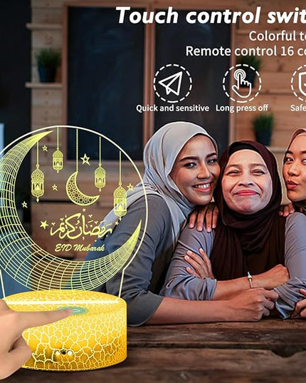 Ramadan Mubarak Decorations, Ramadan LED Night Light with Remote 16 Color Flashing, Eid al-Fitr Mubarak 3D Star Moon Lights for Bedroom Ramadan Gifts for Islamic Holiday Believers Muslims Home Decor - LeafyLoom