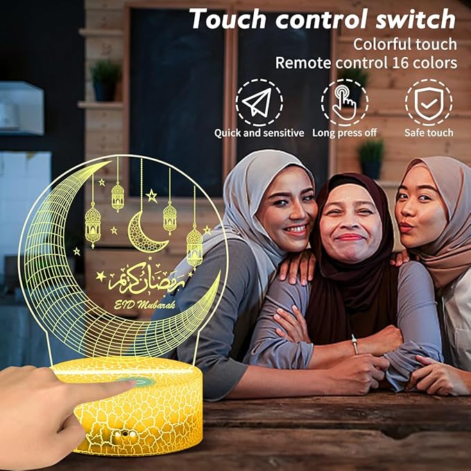 Ramadan Mubarak Decorations, Ramadan LED Night Light with Remote 16 Color Flashing, Eid al-Fitr Mubarak 3D Star Moon Lights for Bedroom Ramadan Gifts for Islamic Holiday Believers Muslims Home Decor - LeafyLoom