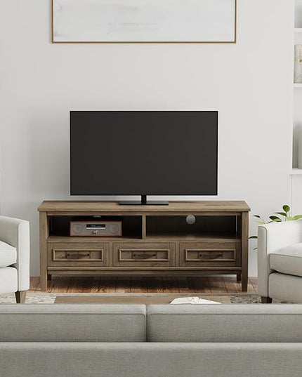 SIMPLIHOME Lev SOLID WOOD 50 Inch Wide Contemporary Low TV Media Stand in Smoky Brown for TVs up to 55 Inches, For the Living Room and Entertainment Center - LeafyLoom