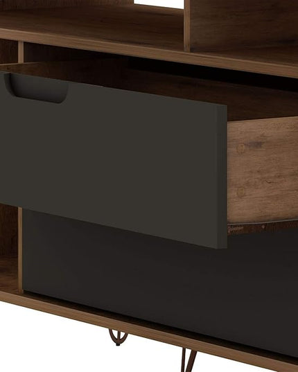 Manhattan Comfort Rockefeller Modern 2 Drawers Living Room Television Stand with Metal Legs, 62.99", Nature/Textured Grey - LeafyLoom
