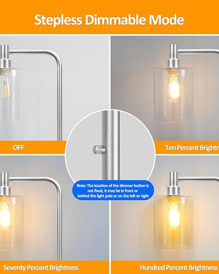 Stepless Dimmable Floor Lamps with Glass Lampshade Modern Standing Lamps with 6W LED Bulb Bright Corner Lamp Tall Pole Lamps for Living Room Bedroom Office Study Room Farmhouse, Silver - LeafyLoom