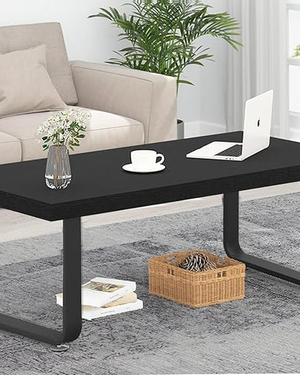 HSH Black Coffee Table, Industrial Wood and Metal Legs Center Table, Modern Minimalist Rectangle Cocktail Table for Living Room, Farmhouse Wooden Tea Table for Bedroom Home Office, Black Oak, 47 Inch - LeafyLoom