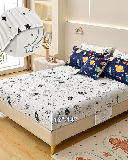 8 Piece Kid Comforter Set Twin Size Bed in a Bag, Space Rocket Bedding Set for Teen Boys Girls - LeafyLoom