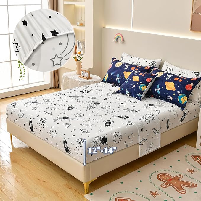 Spaceship Comforter Set Full Size, 8 Piece Bed in a Bag Rocket Space Bedding Sets for Boys Girls Kids - LeafyLoom